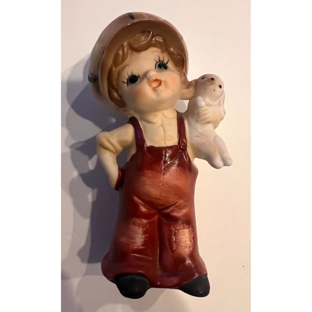 Vintage "Fine Quality Lego" Porcelain Newsboy w/ Puppy 4.5" Hand-Painted Lefton